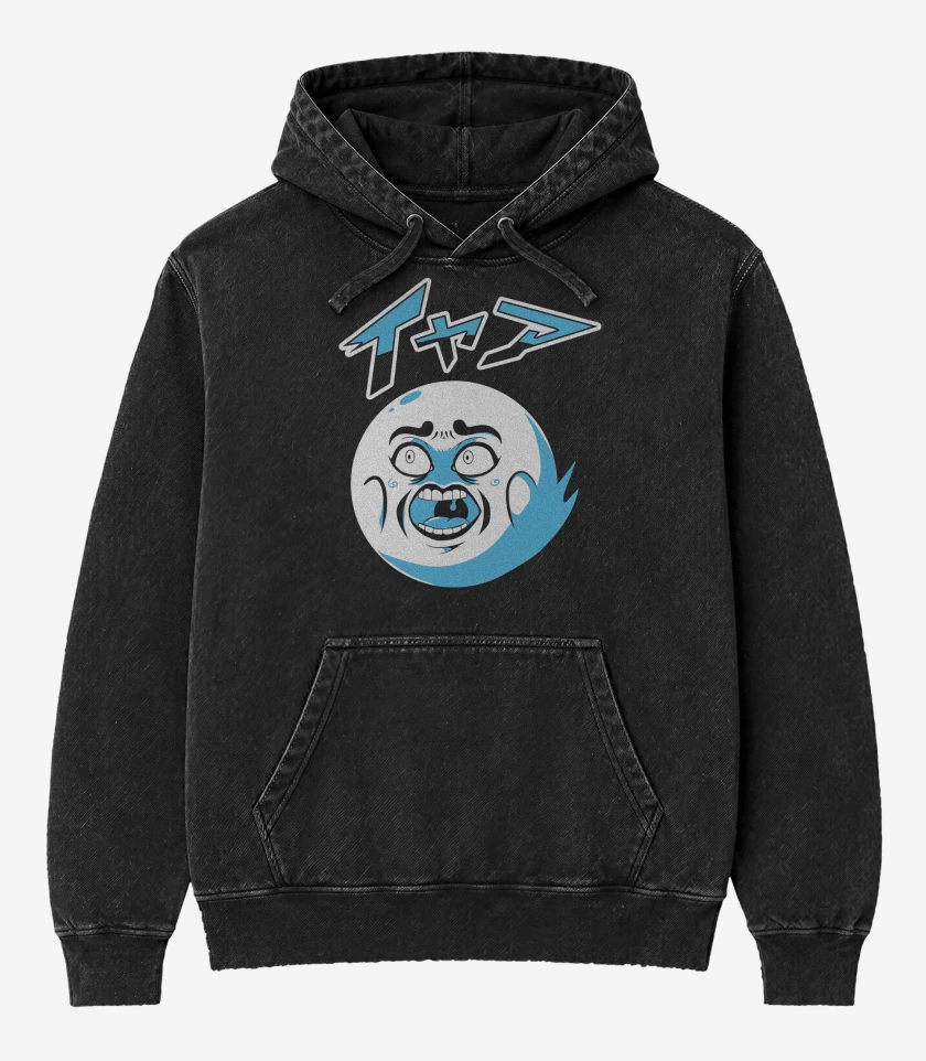 Poleron Canguro Acid Wash Negro de Fantasmita Japo