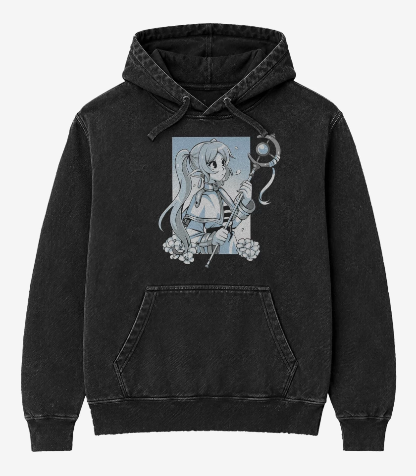 Poleron Canguro Acid Wash Negro de Frieren Kawai