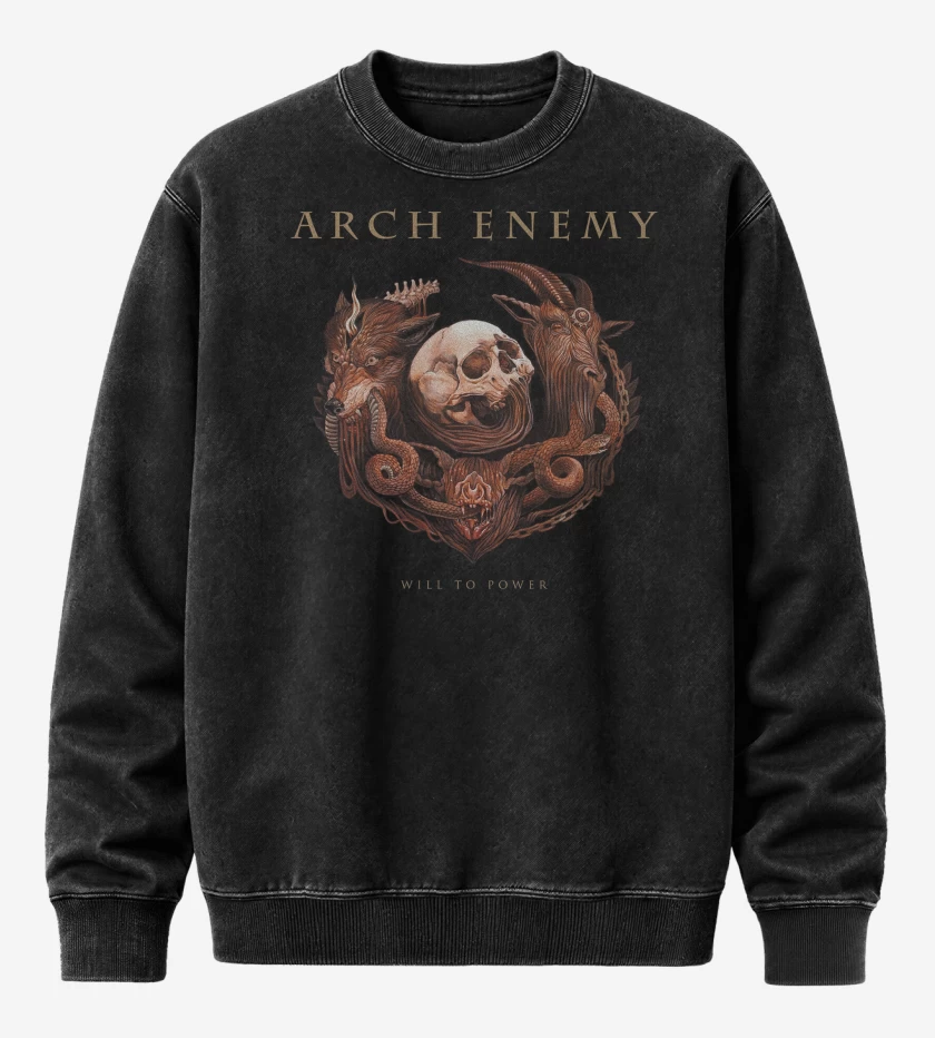 Poleron Polo Acid Wash Negro de Arch Enemy Will to Power