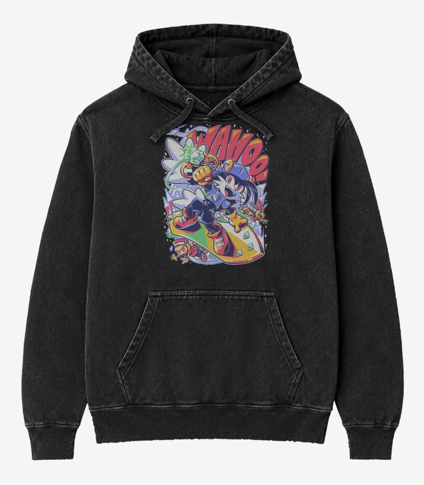 Poleron Canguro Acid Wash Negro de Klonoa
