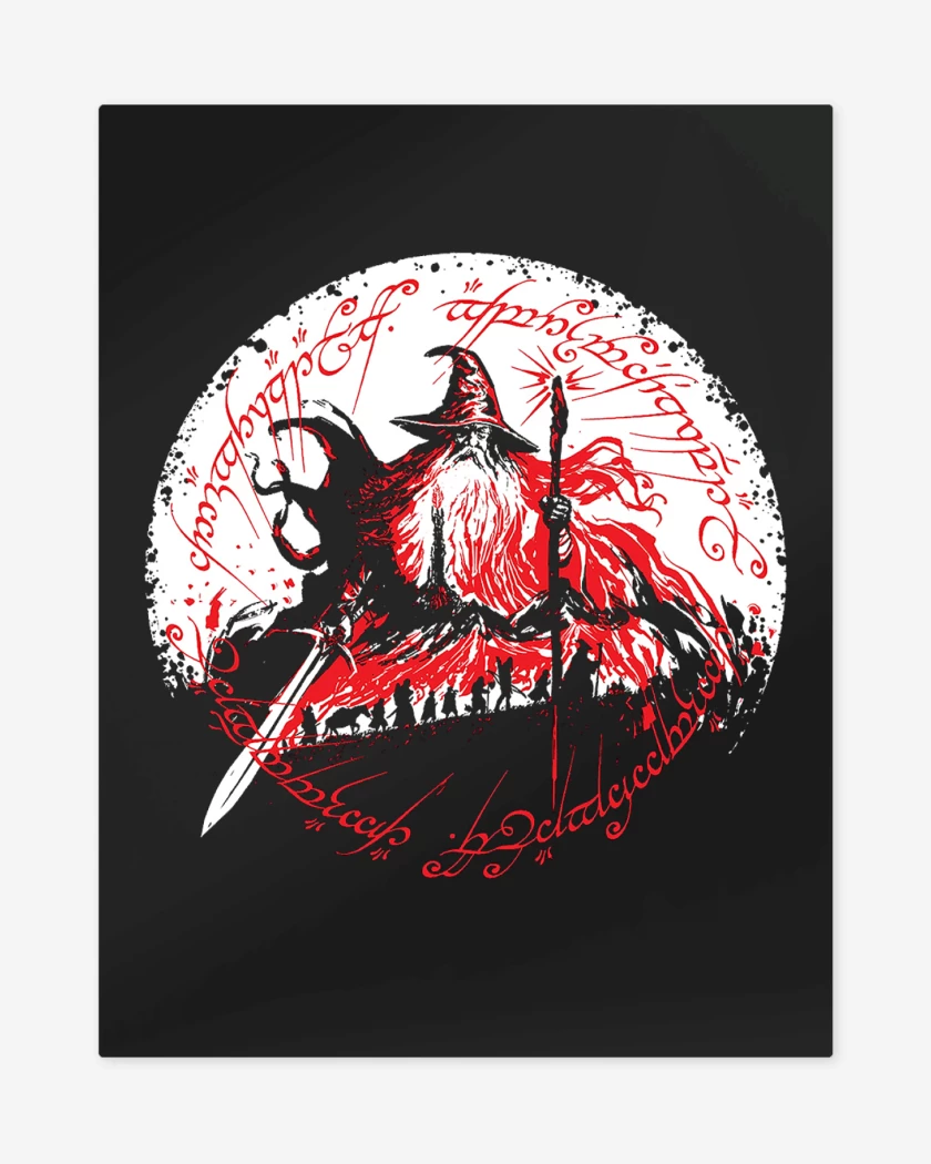 Print metalico Negro de Señor de los Anillos Gandalf Comunidad