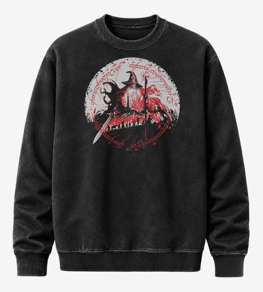 Poleron Polo Acid Wash Negro de Señor de los Anillos Gandalf Comunidad