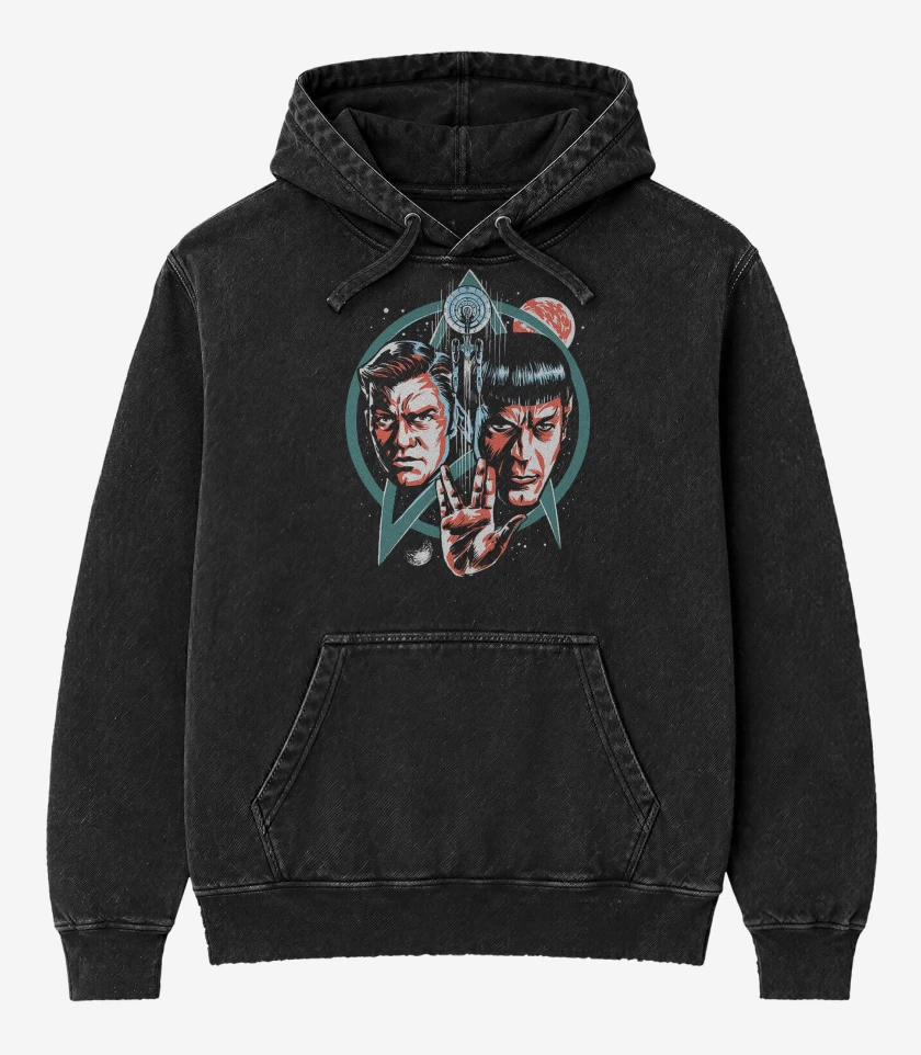 Poleron Canguro Acid Wash Negro de Star Trek Spock & Tiberius