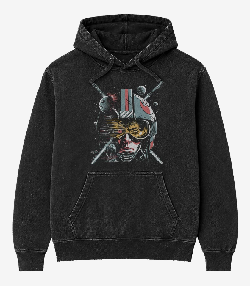 Poleron Canguro Acid Wash Negro de Luke Skywalker Star Wars
