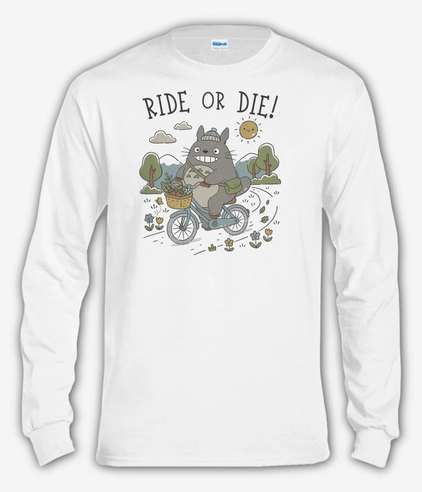 Polera manga larga Blanco de Pedalea o Muere Totoro