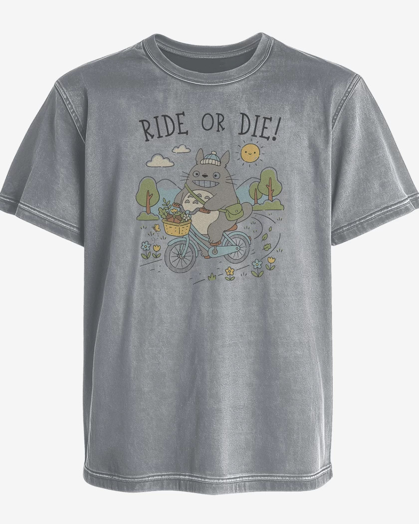 Polera desgastada Gris Melange de Pedalea o Muere Totoro