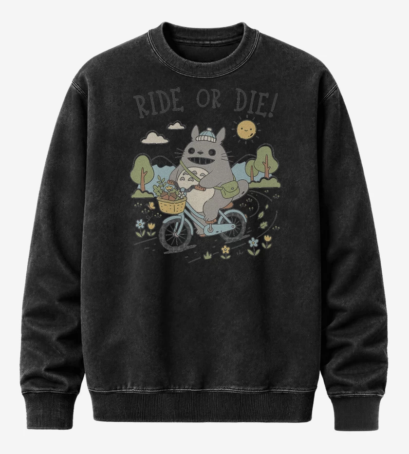Poleron Polo Acid Wash Negro de Pedalea o Muere Totoro