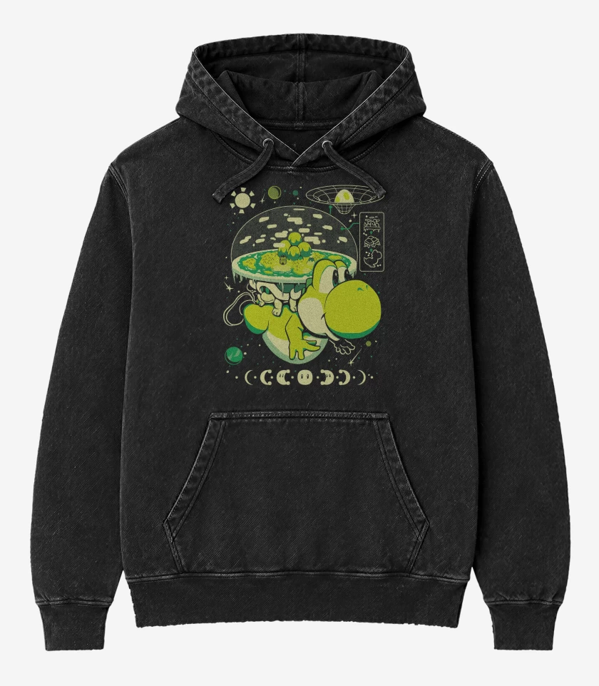Poleron Canguro Acid Wash Negro de Yoshi Island Nintendo