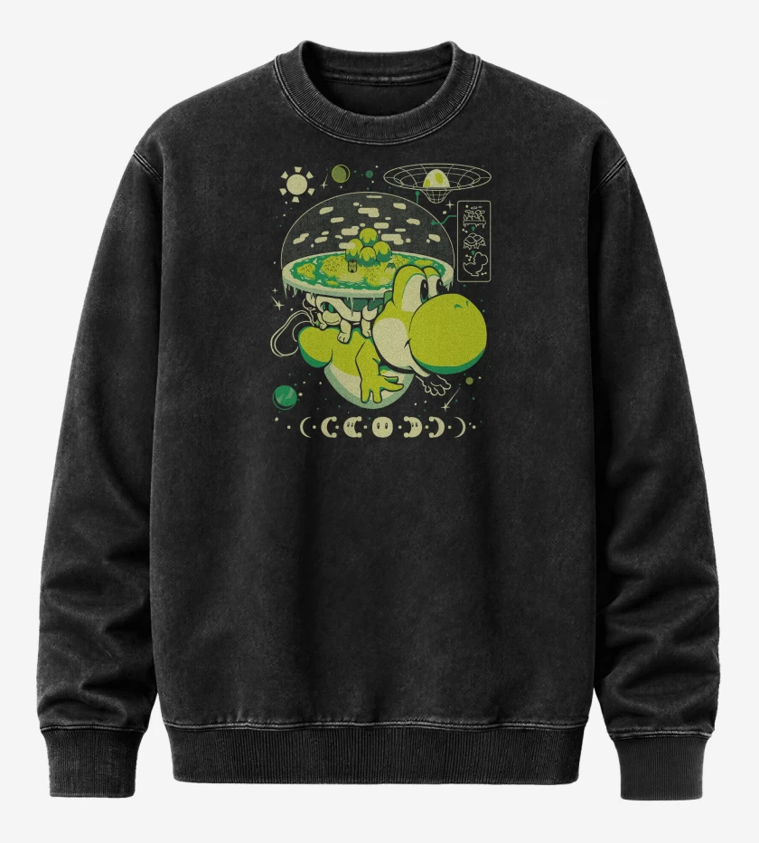 Poleron Polo Acid Wash Negro de Yoshi Island Nintendo
