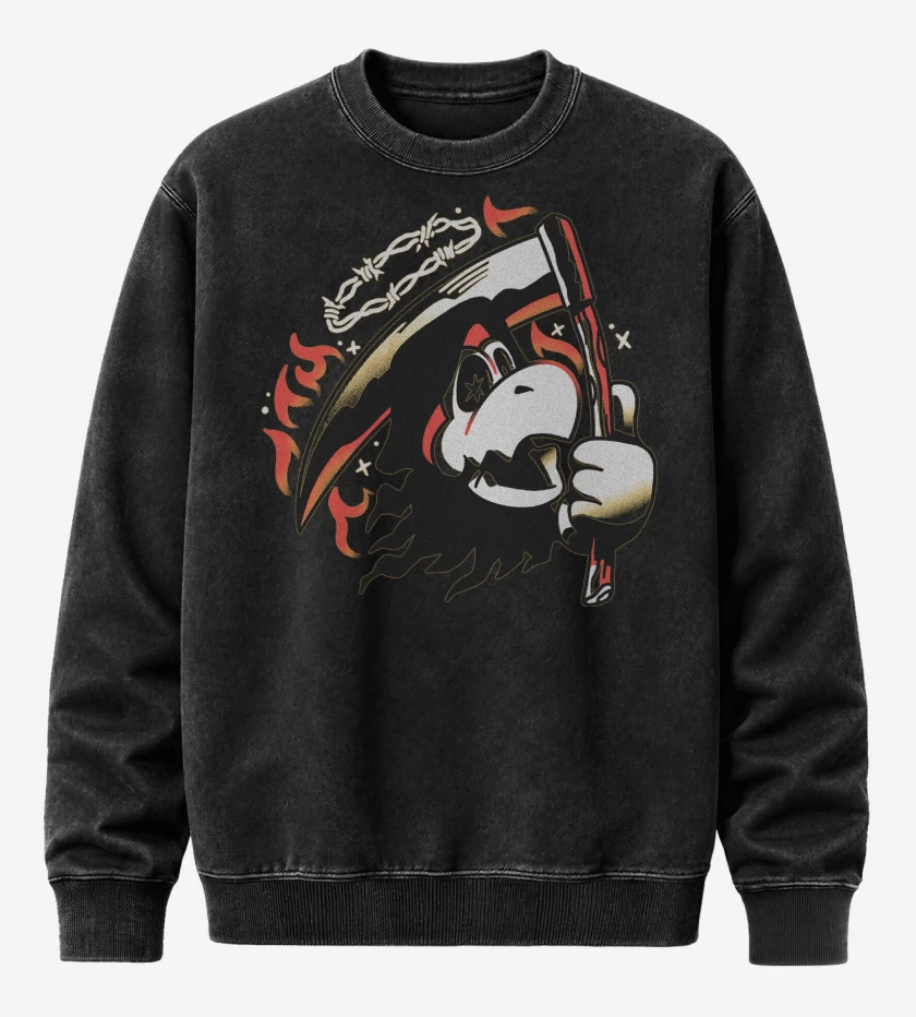 Poleron Polo Acid Wash Negro de Mario Bros Koopa Muerte