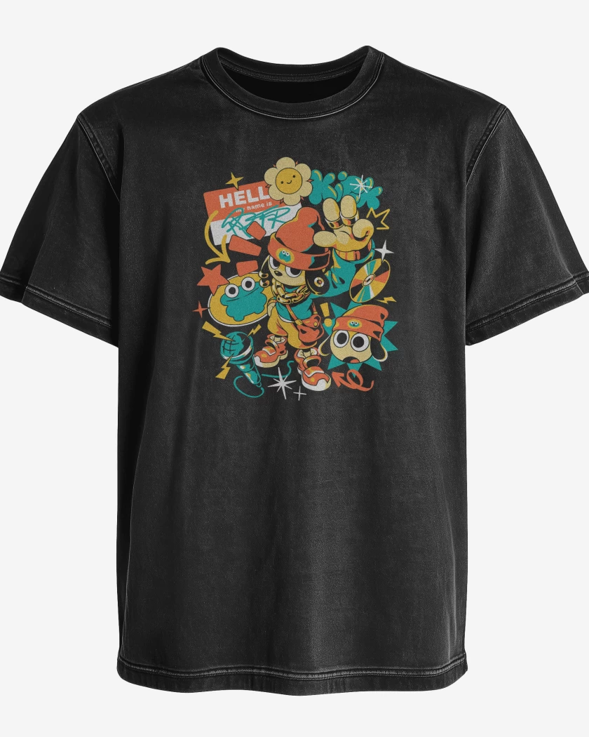 Polera desgastada Negro de PaRappa the Rapper