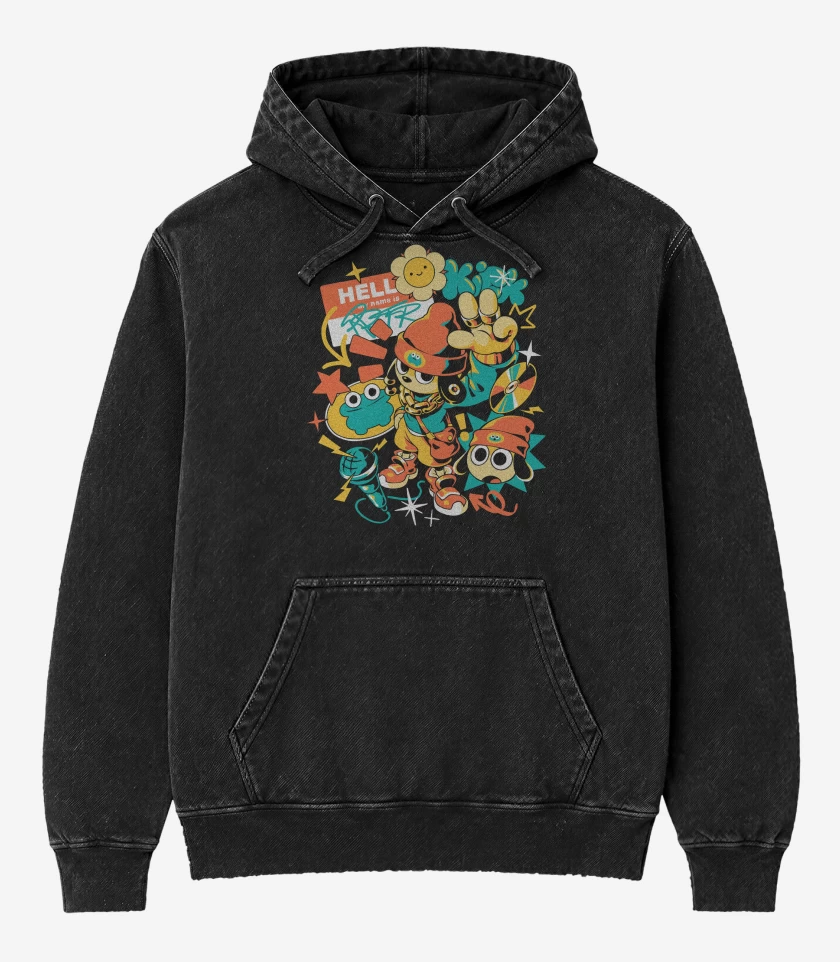 Poleron Canguro Acid Wash Negro de PaRappa the Rapper