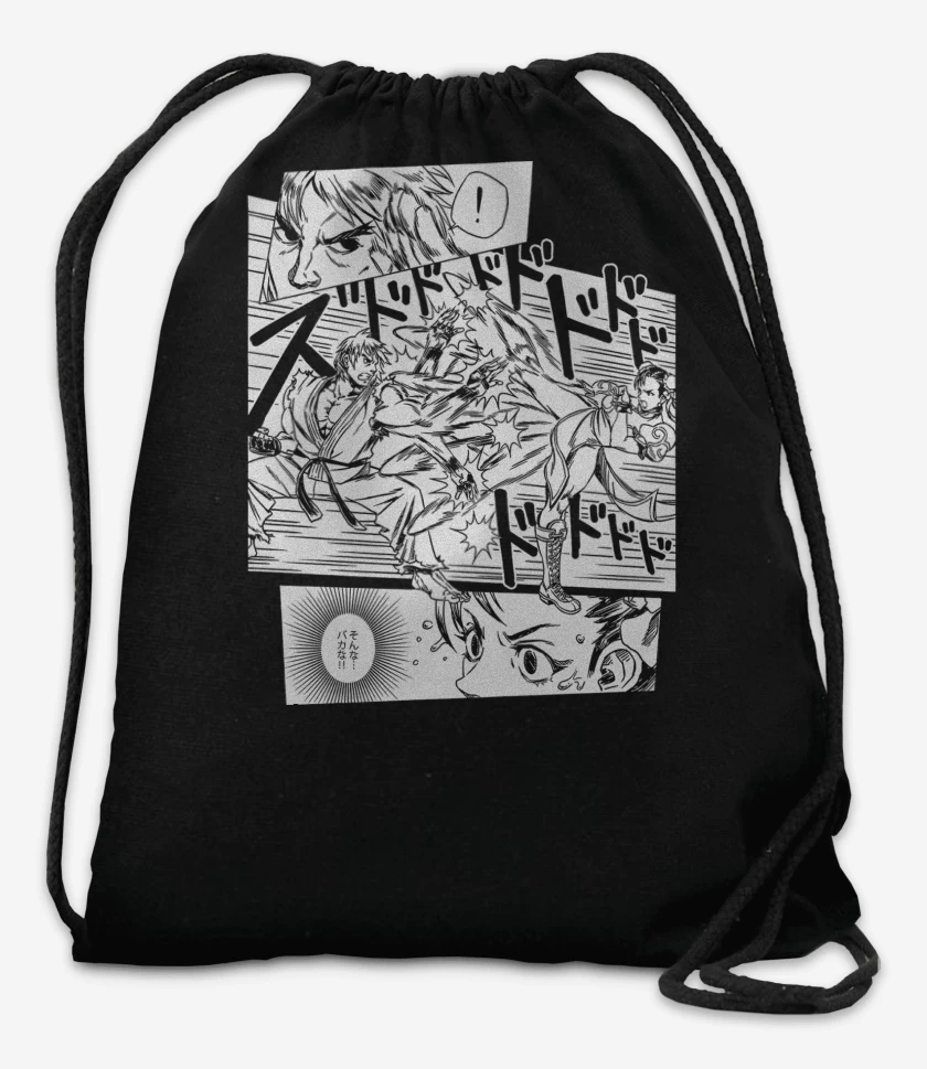 Mochila Negro de Street Fighter Ken vs Chun Li