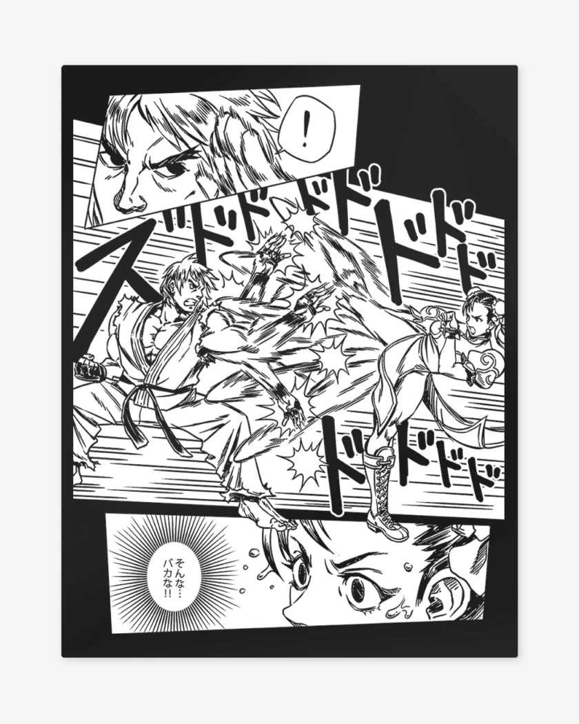 Print metalico Negro de Street Fighter Ken vs Chun Li