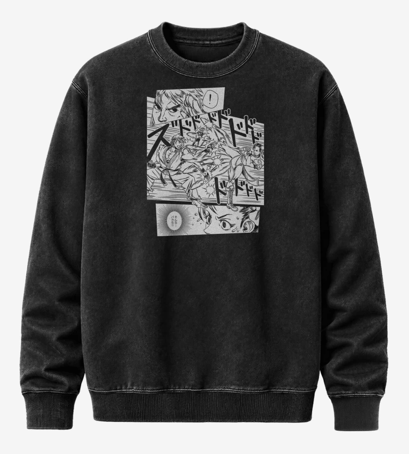Poleron Polo Acid Wash Negro de Street Fighter Ken vs Chun Li