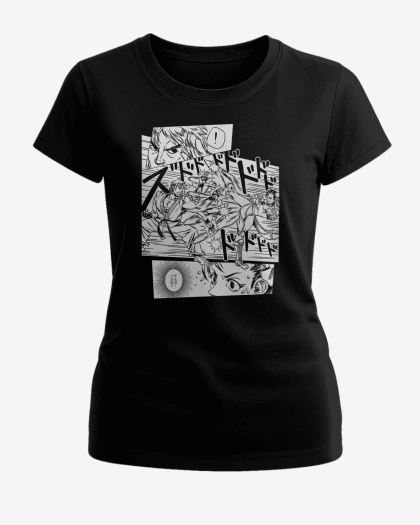 Polera de Mujer Negro de Street Fighter Ken vs Chun Li