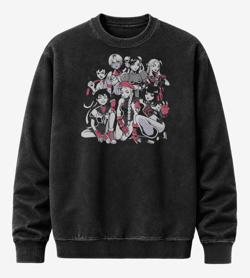 Poleron Polo Acid Wash Negro de Peleadoras Street Fighter