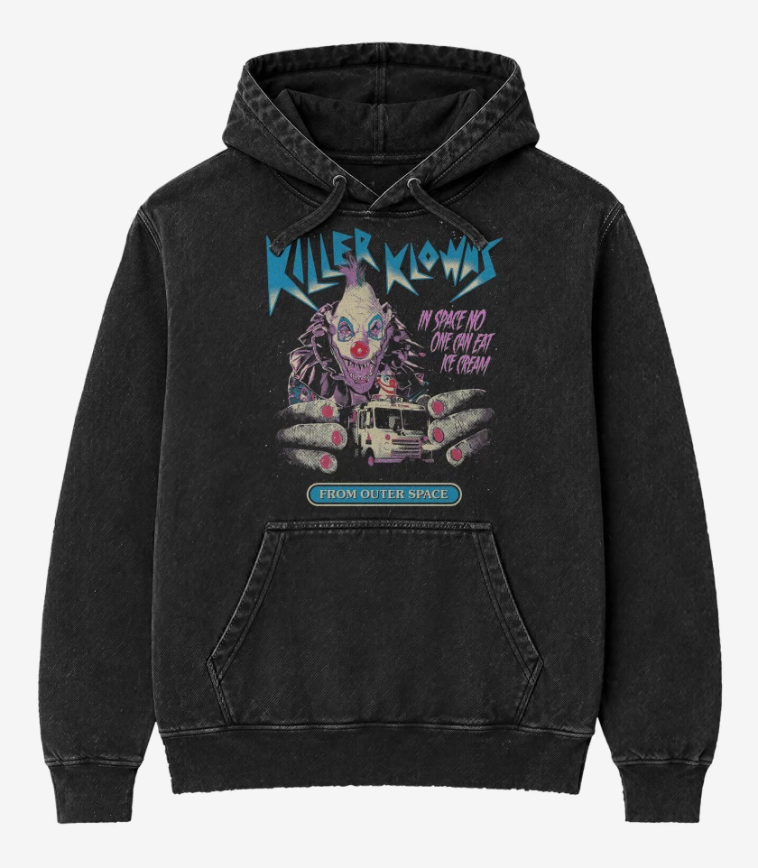 Poleron Canguro Acid Wash Negro de Killer Klowns Klowzilla