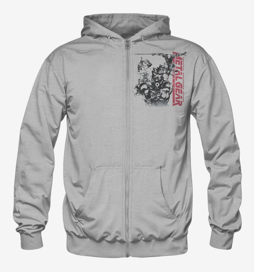 Poleron Canguro con cierre Gris Melange de Metal Gear Solid I