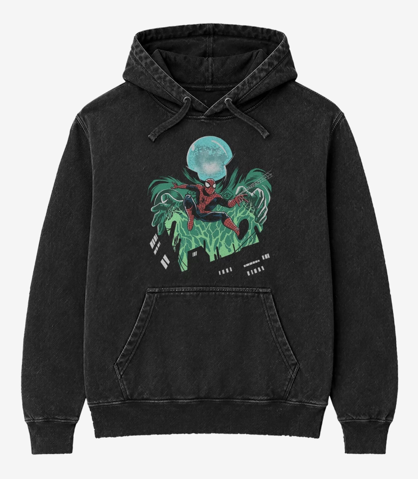 Poleron Canguro Acid Wash Negro de Spider Trap