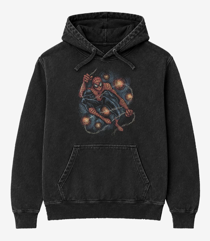 Poleron Canguro Acid Wash Negro de Spiderman Night