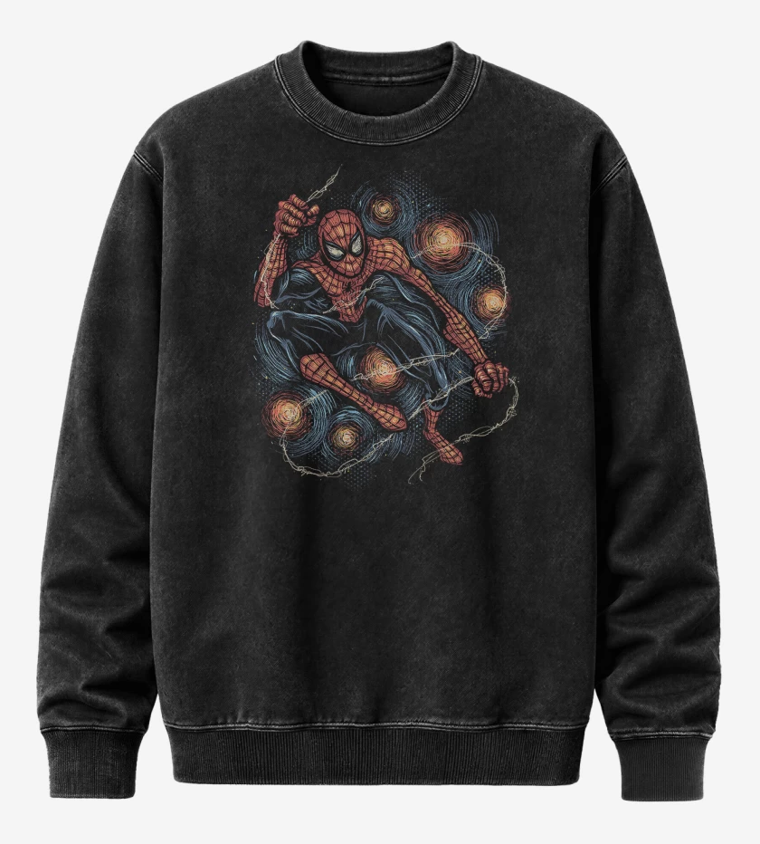 Poleron Polo Acid Wash Negro de Spiderman Night