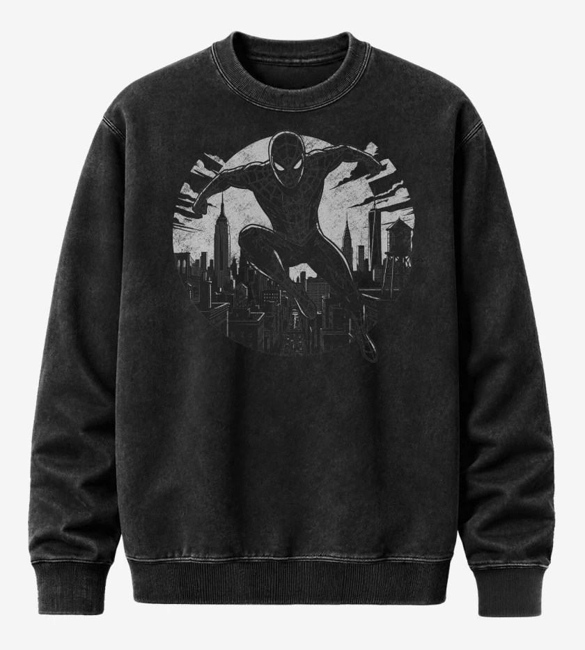 Poleron Polo Acid Wash Negro de Spiderman Brand New