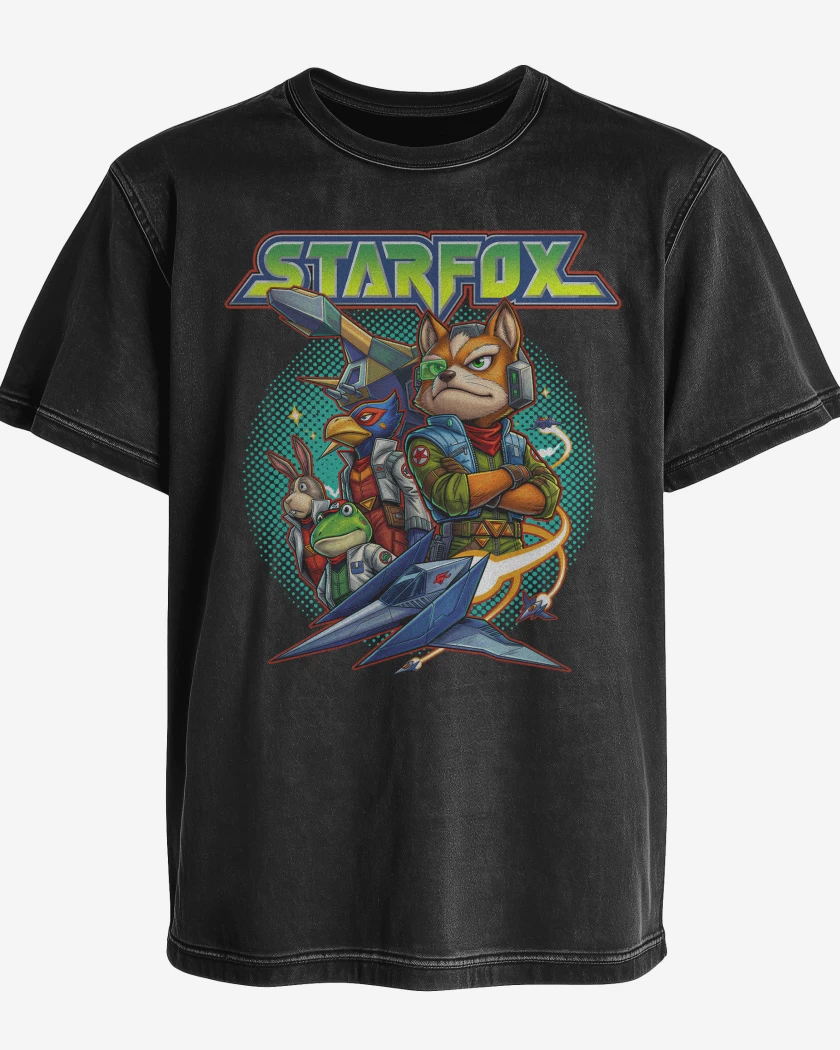 Polera desgastada Negro de Equipo Star Fox