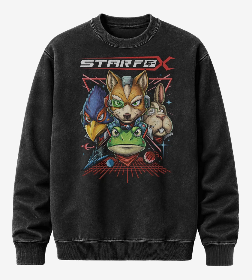 Poleron Polo Acid Wash Negro de Star fox personajes