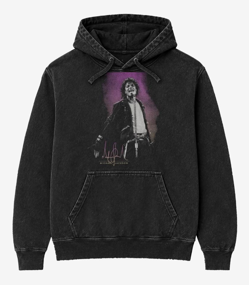 Poleron Canguro Acid Wash Negro de King of Pop Michael