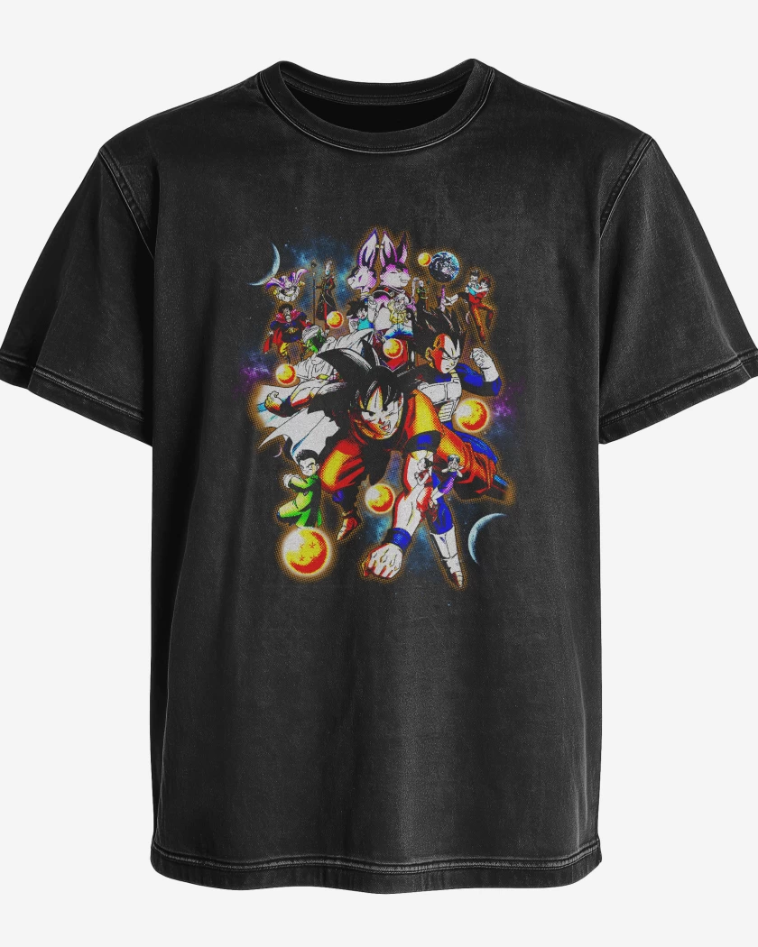 Polera desgastada Negro de Goku and friends