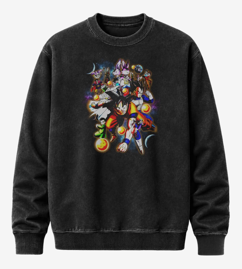 Poleron Polo Acid Wash Negro de Goku and friends