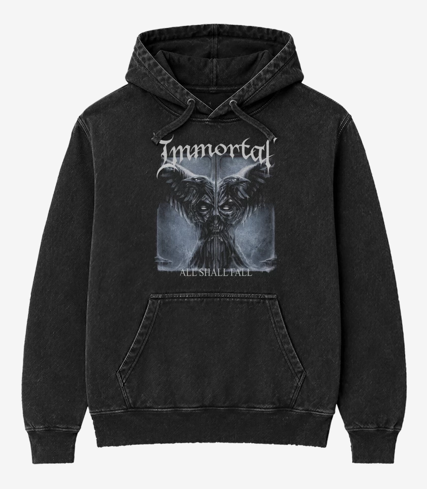 Poleron Canguro Acid Wash Negro de Immortal All Shall Fall
