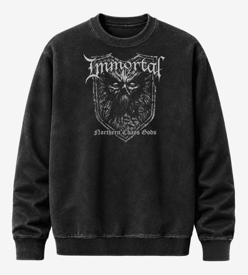 Poleron Polo Acid Wash Negro de Immortal Northern Chaos Gods