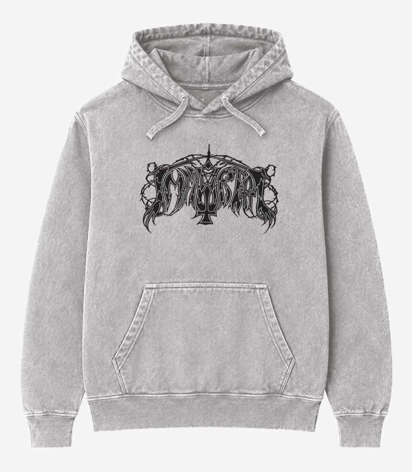 Poleron Canguro Acid Wash Gris Melange de Immortal Logo I N