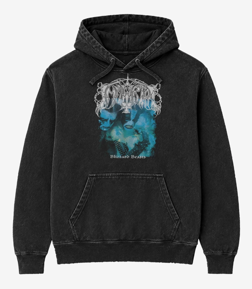 Poleron Canguro Acid Wash Negro de Immortal Blizzard Beast