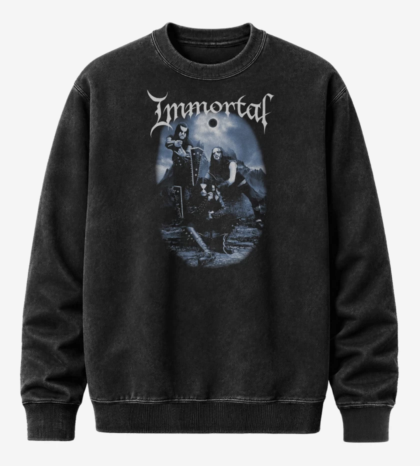 Poleron Polo Acid Wash Negro de Immortal Band