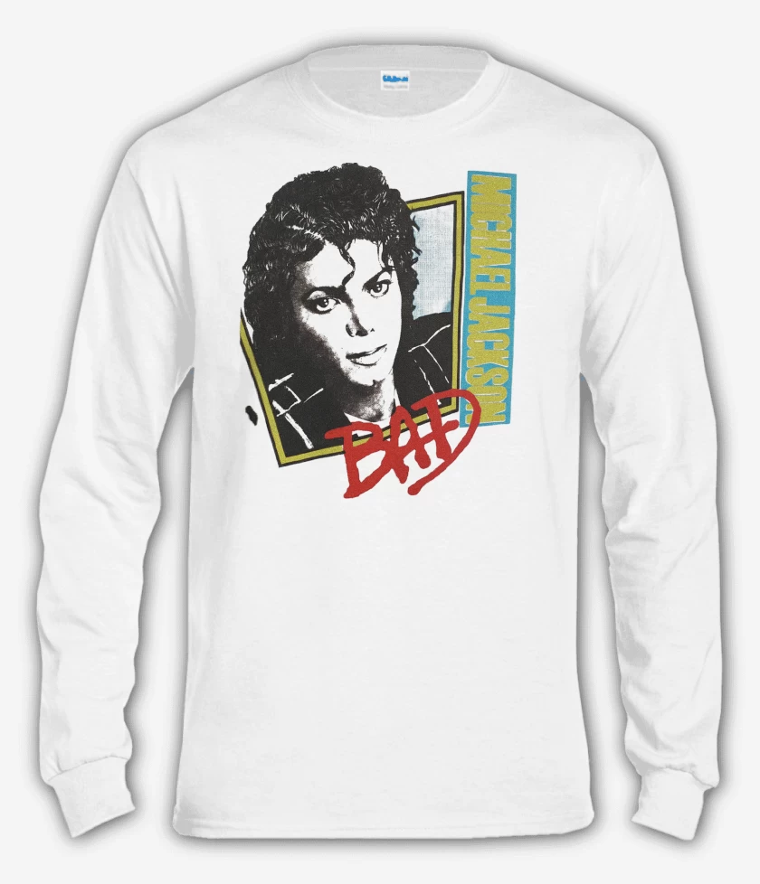 Polera manga larga Blanco de Michael Jackson Retro Bad