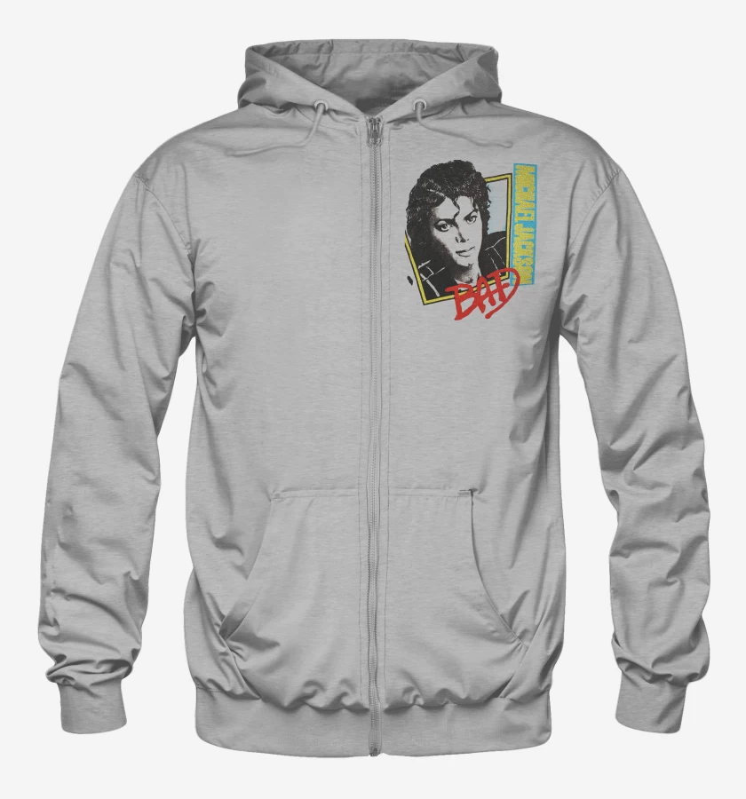 Poleron Canguro con cierre Gris Melange de Michael Jackson Retro Bad