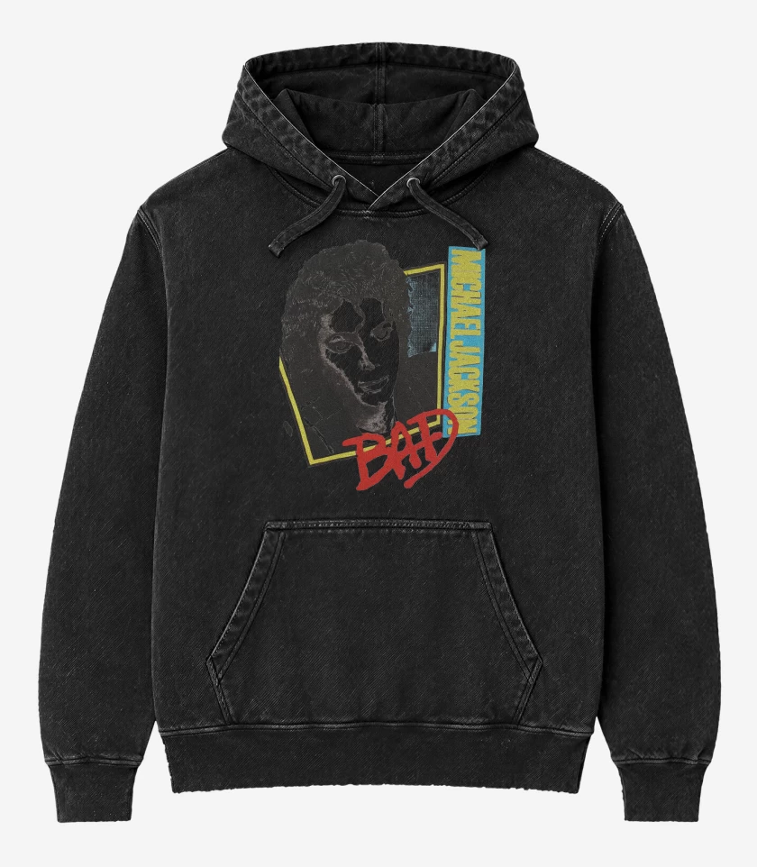 Poleron Canguro Acid Wash Negro de Michael Jackson Retro Bad