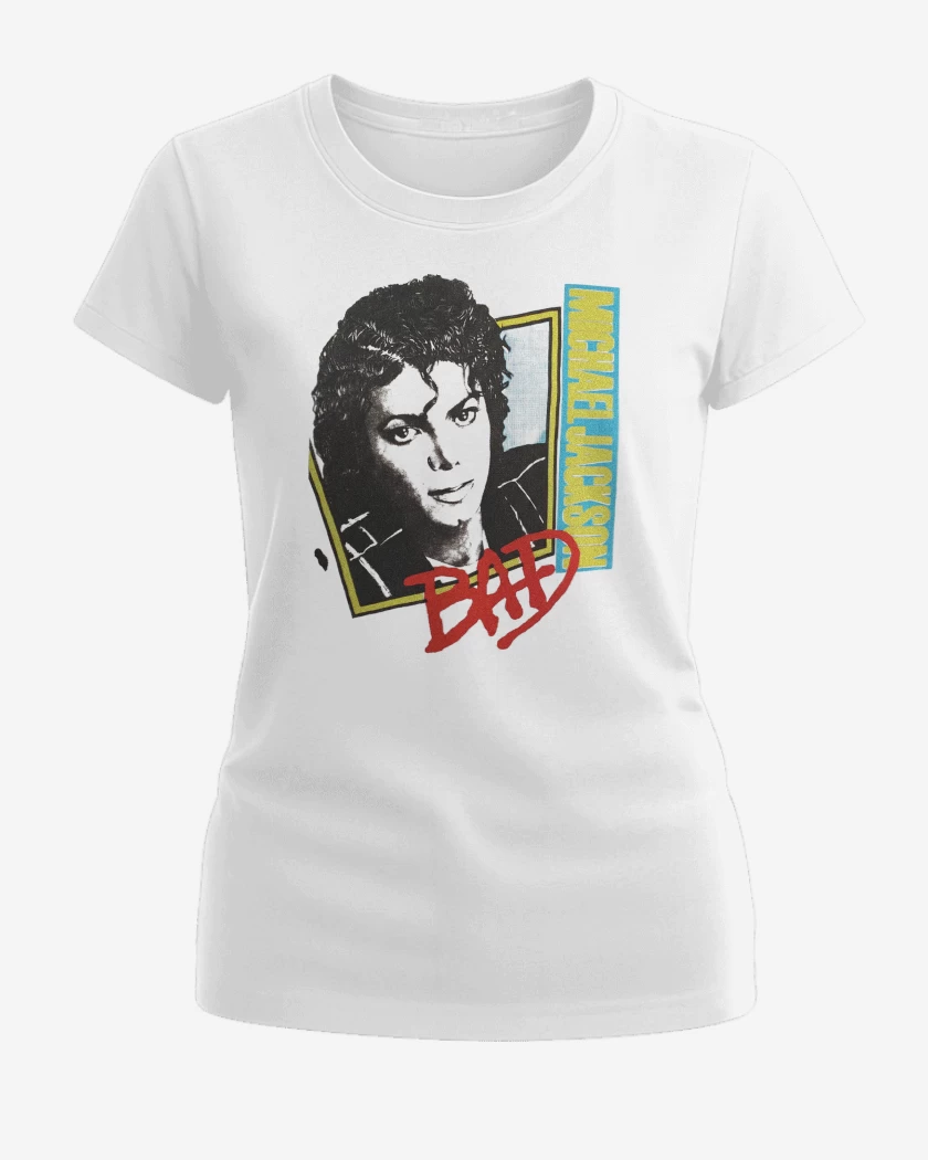 Polera de Mujer Blanco de Michael Jackson Retro Bad