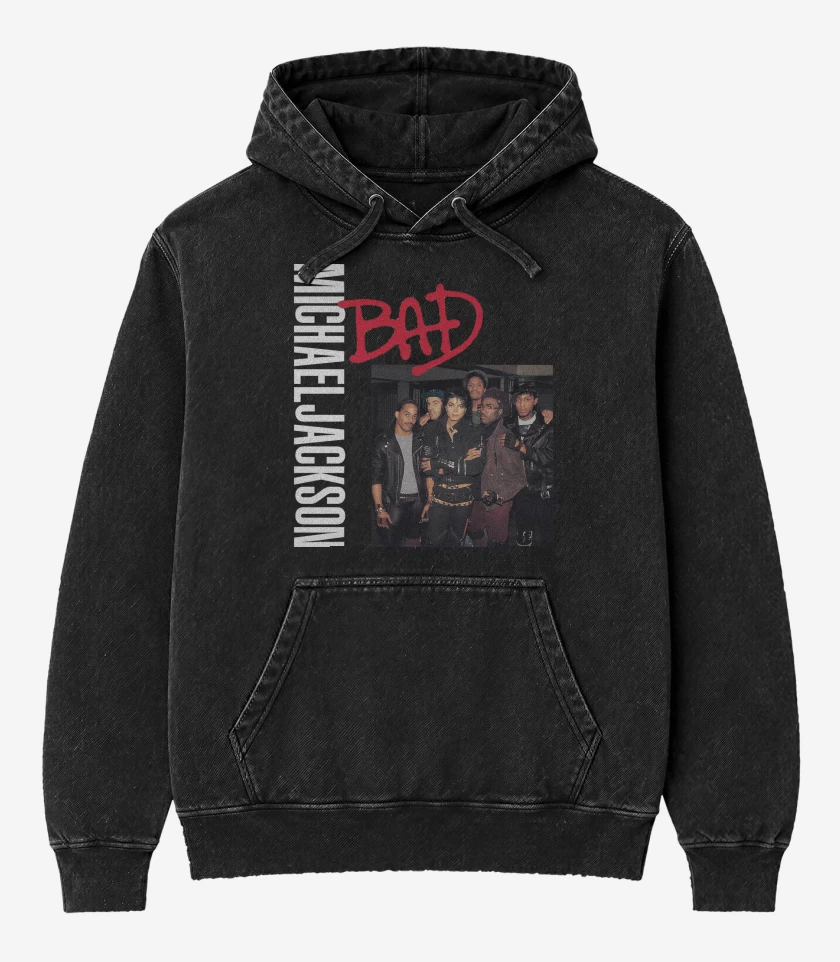Poleron Canguro Acid Wash Negro de Bad Michael Jackson