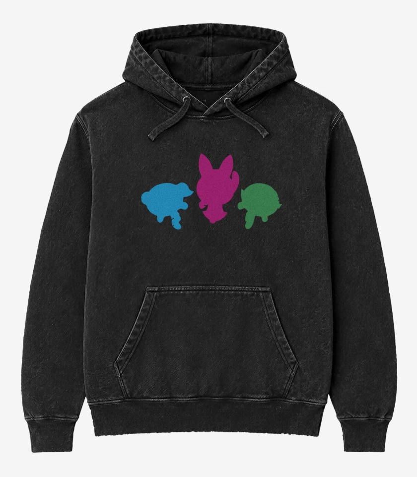 Poleron Canguro Acid Wash Negro de Chicas super poderosas