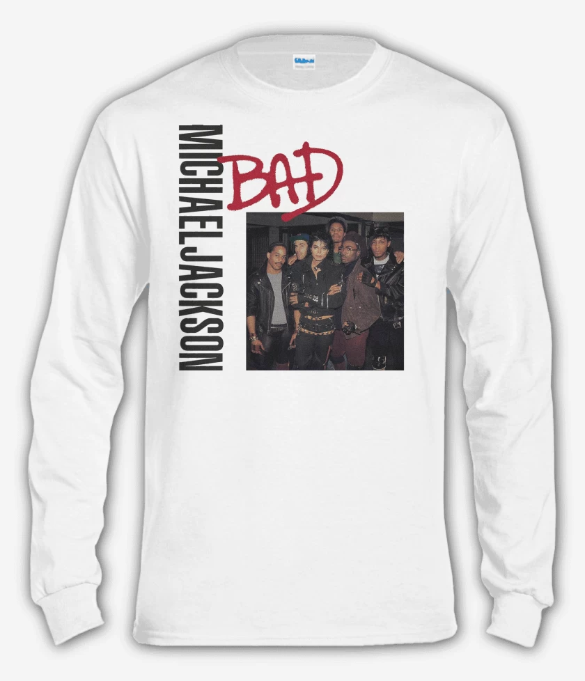 Polera manga larga Blanco de Bad Michael Jackson N