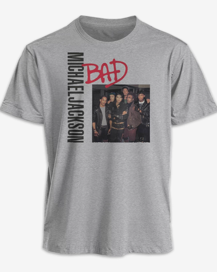 Polera premium Gris Melange de Bad Michael Jackson N