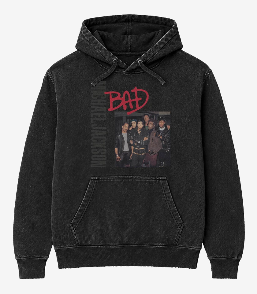 Poleron Canguro Acid Wash Negro de Bad Michael Jackson N