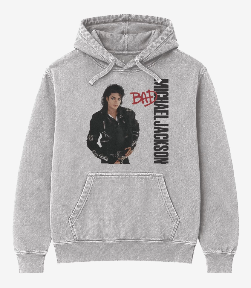 Poleron Canguro Acid Wash Gris Melange de Michael Jackson Bad