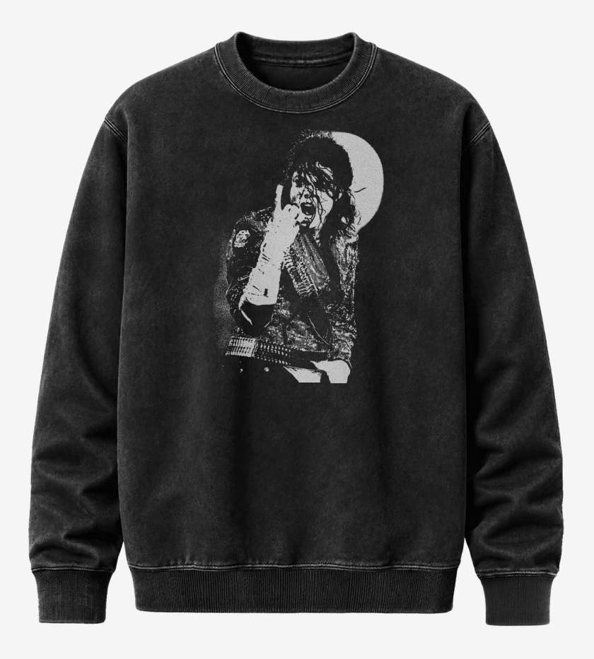 Poleron Polo Acid Wash Negro de Michael Jackson Moon
