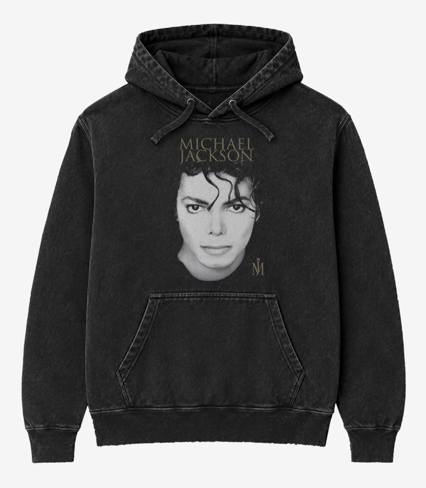 Poleron Canguro Acid Wash Negro de Michael Jackson Face 