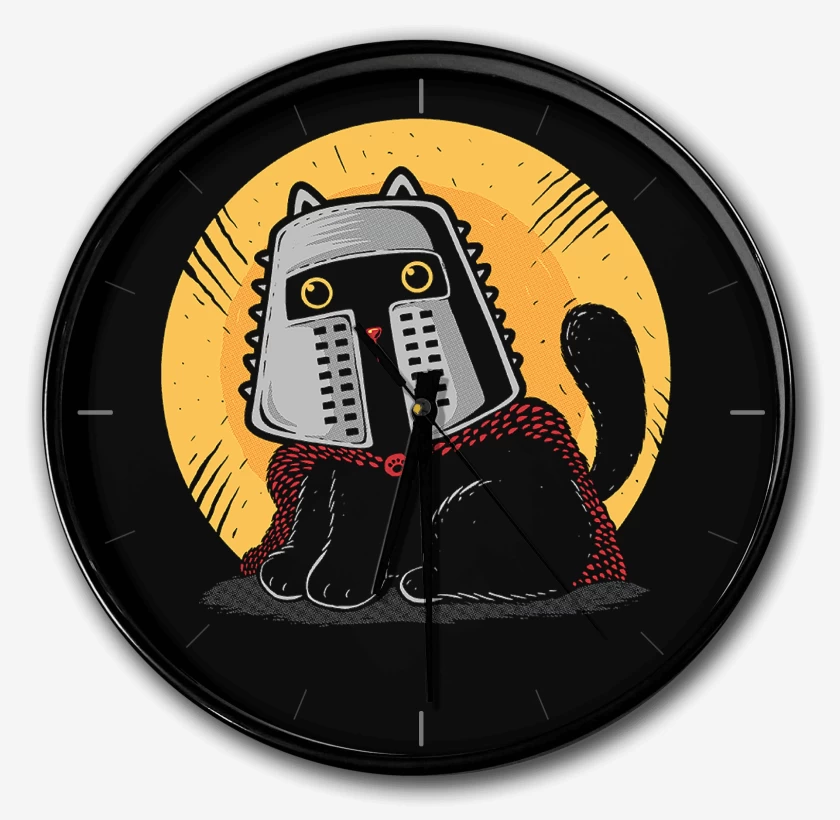 Reloj Negro de Gatito Medieval